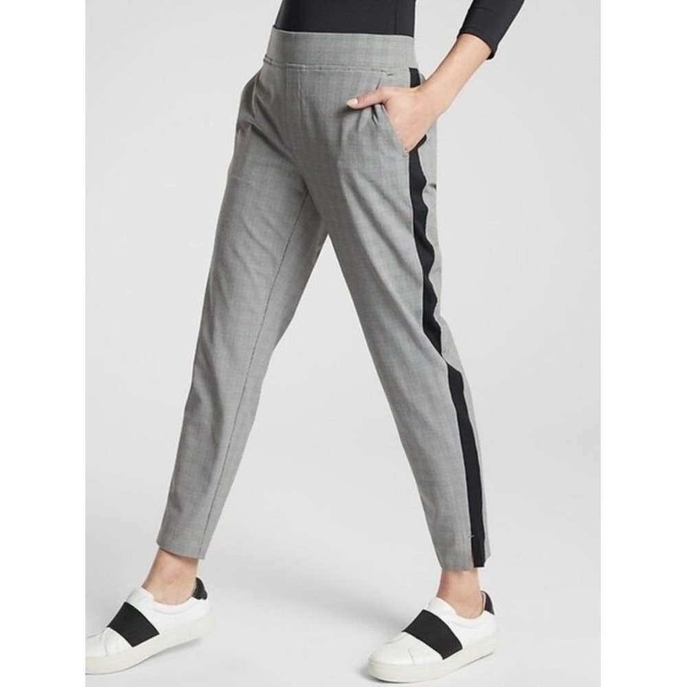 Athleta Brooklyn Ankle Pant Grey Glen Plaid Tuxedo Stripe Tapered Trouser 4
